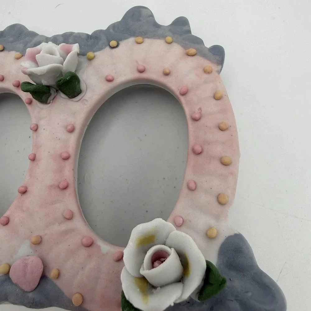 Vintage Sm Porcelain Floral Picture Frames Oval Shabby Chic Baby Tiny Frame Rose